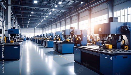 Factory with Blue Industrial Machines