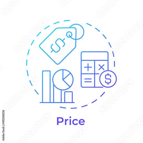 Price blue gradient concept icon. Data analysis, statistical metrics. Discount, calculation. Round shape line illustration. Abstract idea. Graphic design. Easy to use in infographic, article