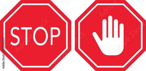 Stop Sign Duo: The iconic duo of stop signs, rendered in bold red and white, conveys a clear and unmistakable message of halt and caution.