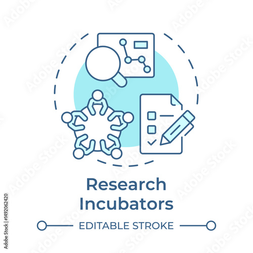 Research incubators soft blue concept icon. Teamwork, brainstorm. Statistical metrics, analytics. Round shape line illustration. Abstract idea. Graphic design. Easy to use in infographic, brochure