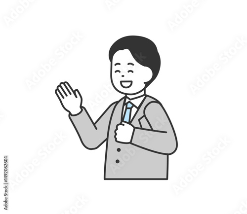 片手をあげ挨拶をするビジネスマンのイラスト　ベクター
