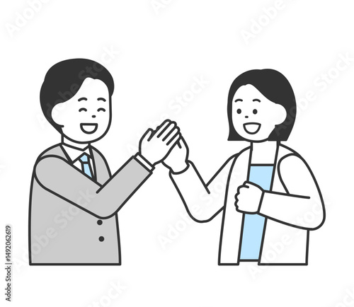 ハイタッチをする男性と女性のイラスト　ベクター
