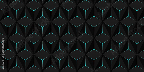 A dynamic and futuristic pattern featuring interlocking cubes with glowing blue edges. This abstract design creates a sense of depth and movement, perfect for modern technology,gaming,science fiction