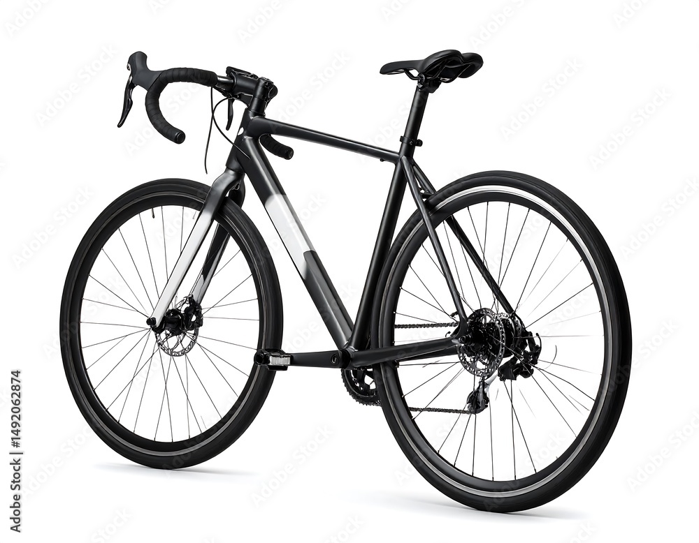 Fototapeta premium Black Road Bike With Curved Handlebars And Spoked Wheels On White Background