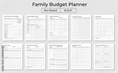 10 Pages Family Budget Planner Set Vector illustration 