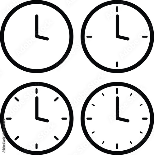 A simple vector set of clock icons showing time