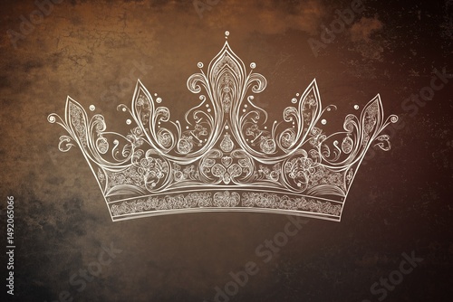 Hand-drawn crown silhouette in an elegant, minimalist style, featuring intricate, fine-line details with subtle shading for depth. 