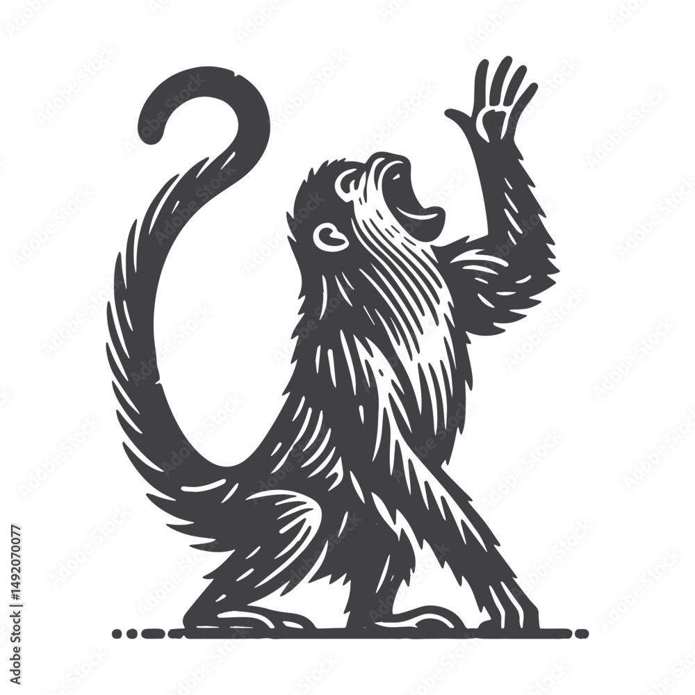 Obraz premium Vintage Hand-Drawn Howler Monkey Howling Illustration – Jungle Animal Engraved Style Vector for T-Shirts, Posters, Stickers, and Wildlife Themes Apparel