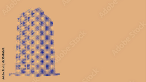 A high rise skyscraper building for business architecture concept in halftone dots pattern