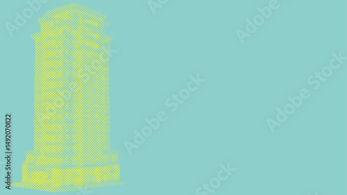 A high rise skyscraper building for business architecture concept in halftone dots pattern
