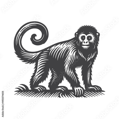Wallpaper Mural Vintage Hand-Drawn Howler Monkey with Crouching Pose Illustration – Jungle Animal Engraved Style Vector for T-Shirts, Posters, Stickers, and Wildlife Themes Apparel Torontodigital.ca