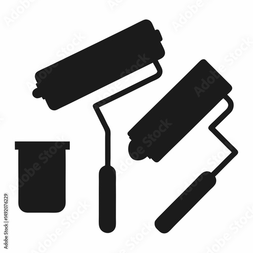 Paint rollers and tray silhouette icon