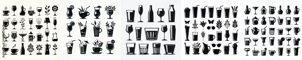 Fototapeta premium Vector set image silhouette of glass