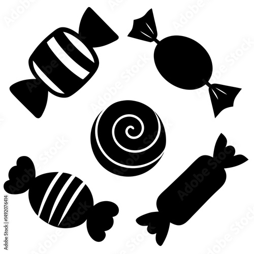 Assorted black and white candy silhouettes