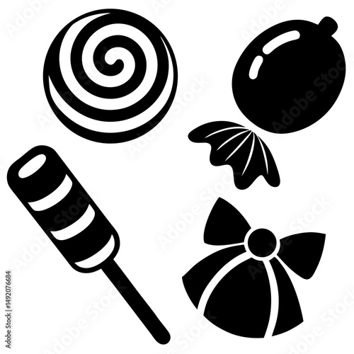 Assorted sweet treats candy and lollipop icons