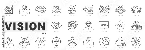 Set of vision related line icons. Eye, look, binocular etc. Editable stroke. Set 2