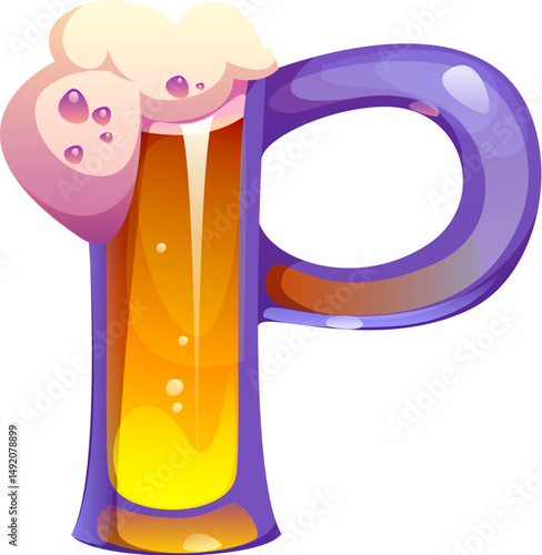 Summer vacation leisure cartoon font beer tankard letter P. Summer kids ABC font symbol, tourist leisure vector typeset sign. Resort travel English alphabet type letter or vacation typeface element
