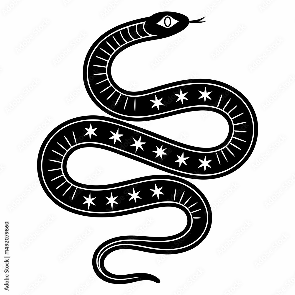 Obraz premium Ornate black snake with stars design illustration
