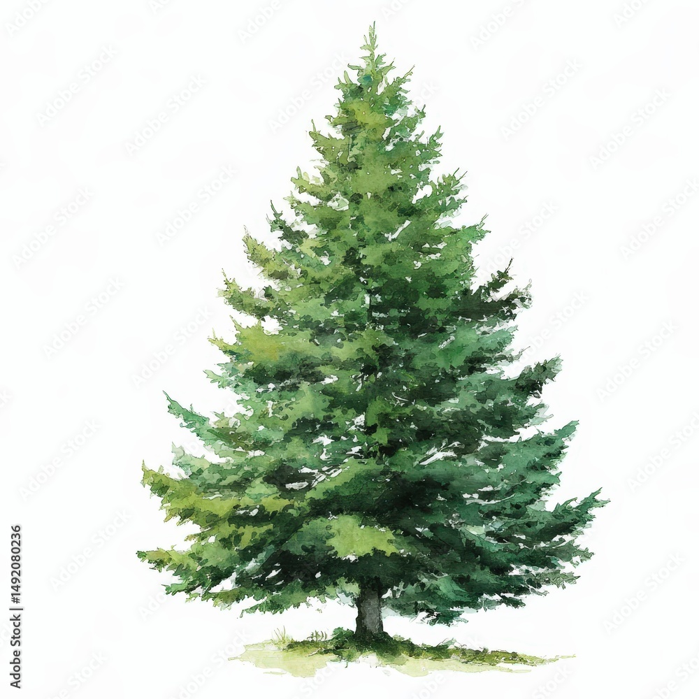 Fototapeta premium Hand-painted Spruce Tree Watercolor Illustration