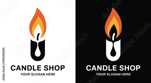 Candle Shop Logo Bold Black Wick and Droplet Design for Handcrafted Glow
