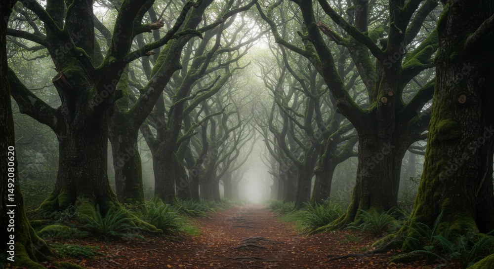 Fototapeta premium Mystical forest path shrouded in mist
