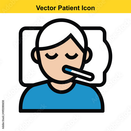 Sick Person with Thermometer in Mouth - Fever, Flu, Illness Illustration