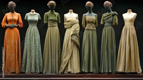 Wallpaper Mural Elegant historical dresses displayed in a fashion exhibition with a dark background showcasing vintage styles Torontodigital.ca