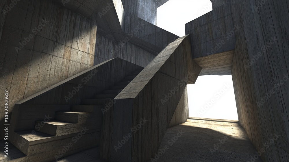 Fototapeta premium Abstract concrete architecture with stairs and open spaces