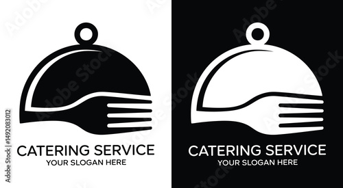 Catering Service Logo Bold Black Tray and Fork Design for Professional Events