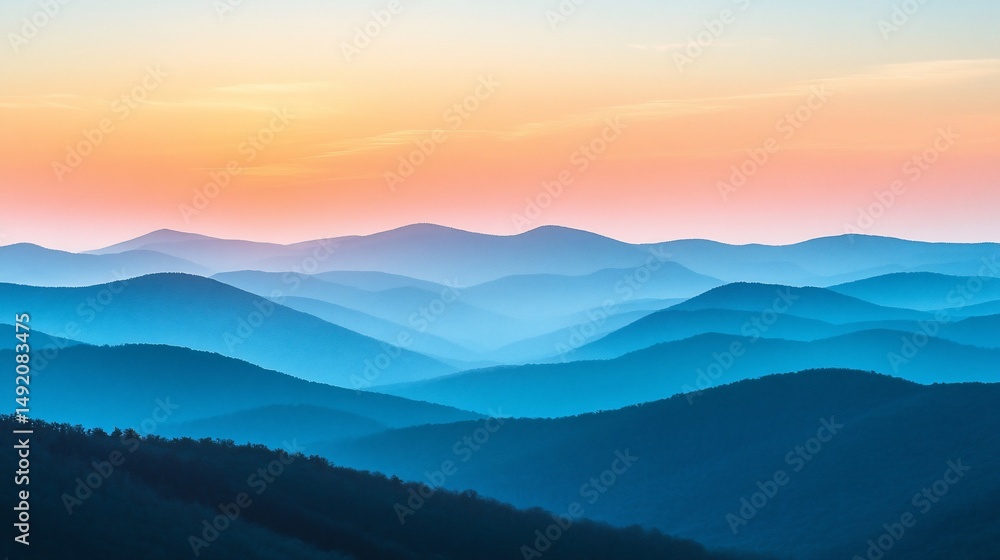 Fototapeta premium Blue Ridge Mountains Layers at Sunset: A Serene Appalachian Vista