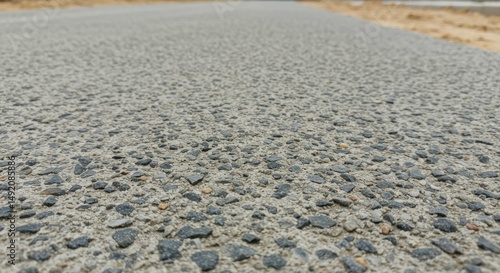 Exposed aggregate concrete surface showcasing a blend of gray cement and small, dark-colored stones