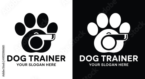 Dog Trainer Logo Bold Black Paw Whistle Design for Professional Pet Services