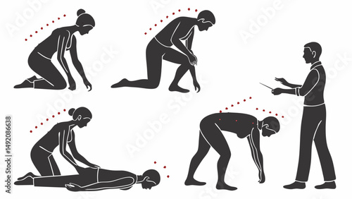 Illustration of Ergonomic Postures and Safe Lifting Techniques for Back Health