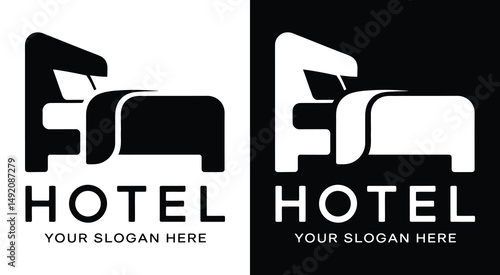 Hotel Logo Bold Black Bed Bell Symbol for Hospitality Services and Guest Experience Brands