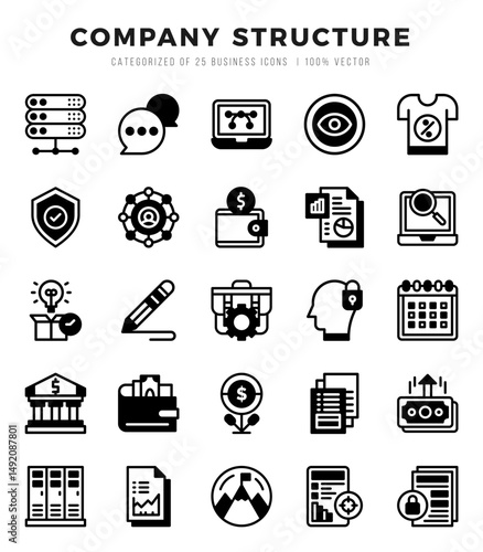 Set of simple Lineal Filled Company Structure Icons. Lineal Filled art icons pack.