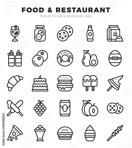 Vector Food and Restaurant types icon set in Lineal style. vector illustration.