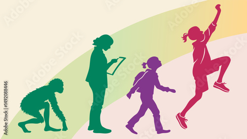 Colorful Silhouette Illustration of Human Progress in Learning Development and Achievement