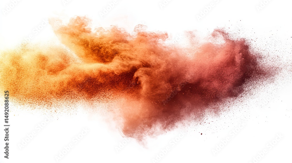 Abstract image of orange and brown powder explosion isolated on white background Abstract image of orange and brown powder explosion isolated on white background