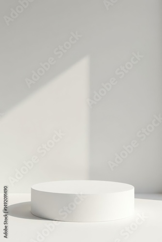 Elevated White Platform in Sunlit Room  Ideal for Product Showcase or Minimalist Presentation