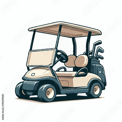Golf cart with clubs illustration on white background