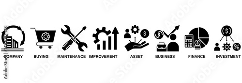 Capital expenditure icon set vector illustration concept with icon of company, buying, maintenance, improvement, asset, business, finance, investment