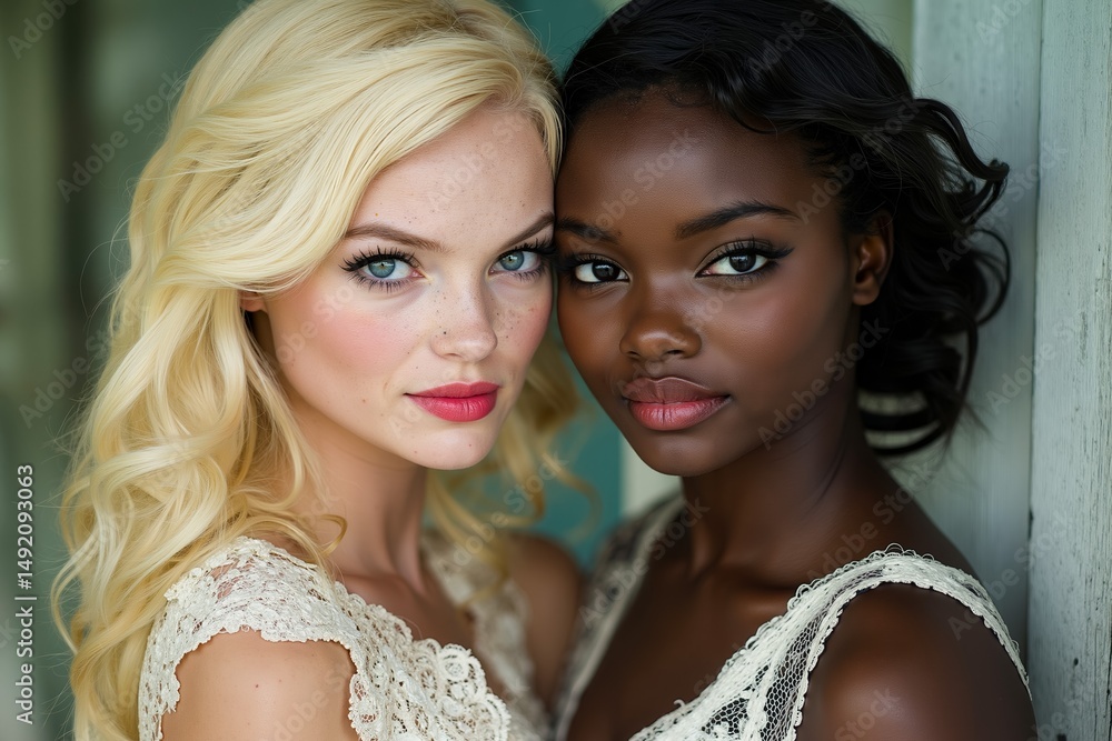 Obraz premium Two young women are posing for a picture together