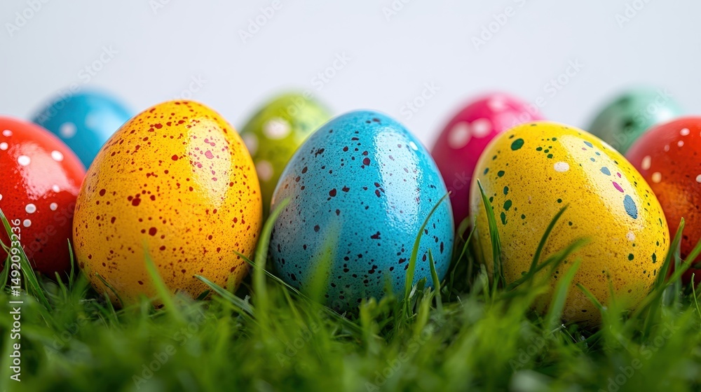 Colorful speckled easter eggs in grass Colorful speckled easter eggs in grass