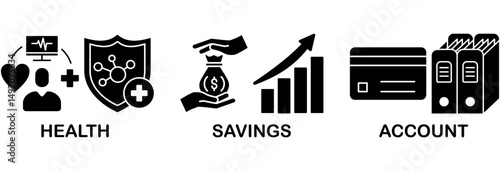 HSA icon set vector illustration concept for health saving account with icon of healthcare, growth, id card, and accounting