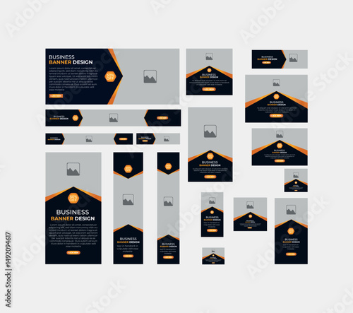 set of creative web banners of standard size with a place for photos. Business ad banner. Vertical, horizontal and square template. vector illustration EPS 17