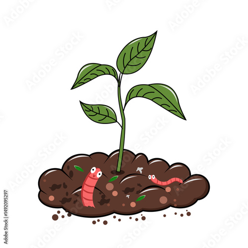 Plant Growing Out of the Earth, vector illustration, full of compost