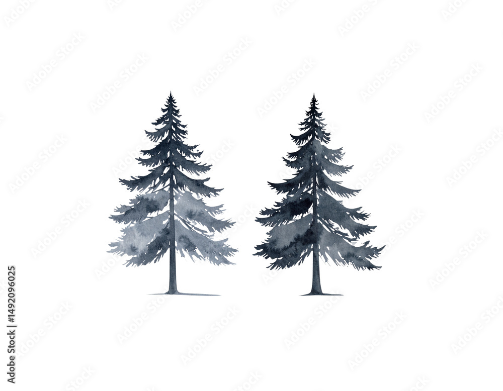 Obraz premium Set of green pine trees on white background 