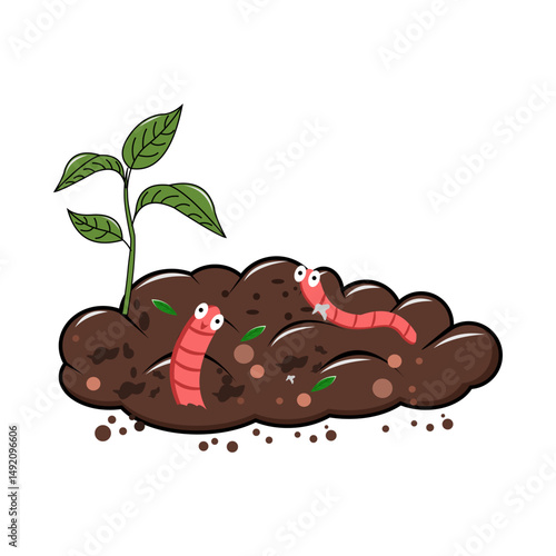 Plant Growing Out of the Earth, vector illustration, full of compost