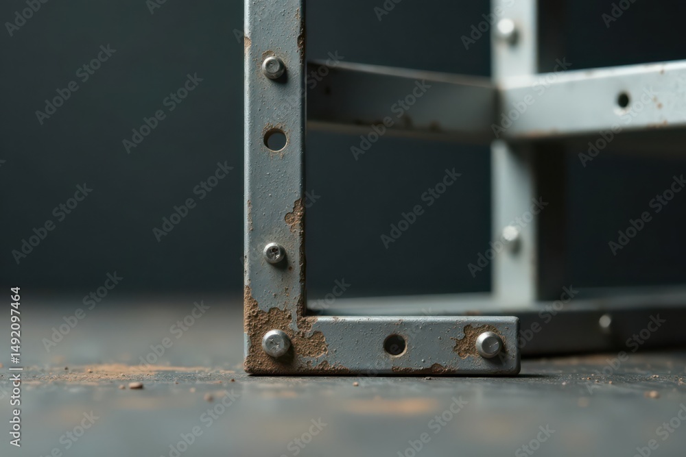 Fototapeta premium Close-up view of a weathered metal framework with visible rust and bolt details