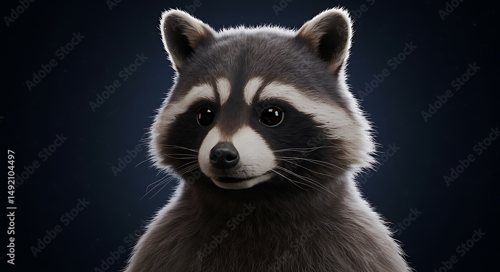 Obraz premium Cute Raccoon Portrait on Dark Background Animal Illustration